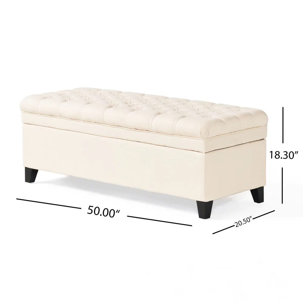 Storage Ottoman — Hastings Tufted Fabric Storage Bench — Beige