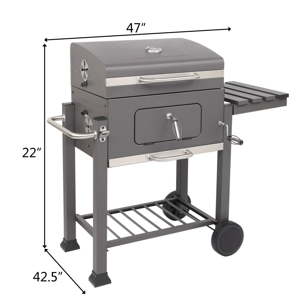 ZOKOP Square Oven Charcoal Grill — With Tray, Oven, Wheels, and Foldable Side — For Outdoor Cooking, Camping, Barbeque