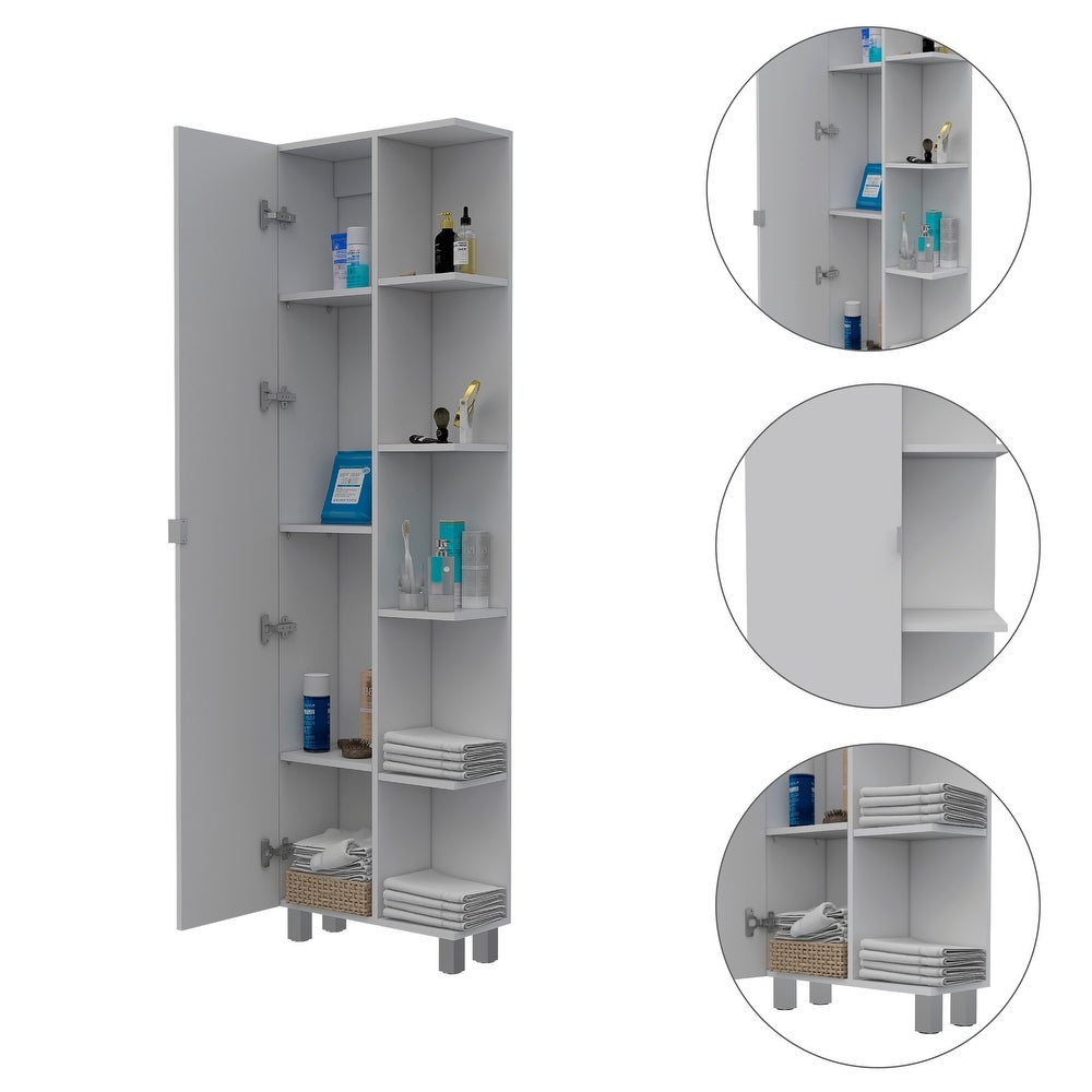 Bathroom Linen Bedroom Cabinet with Adjustable Shelves and Mirror