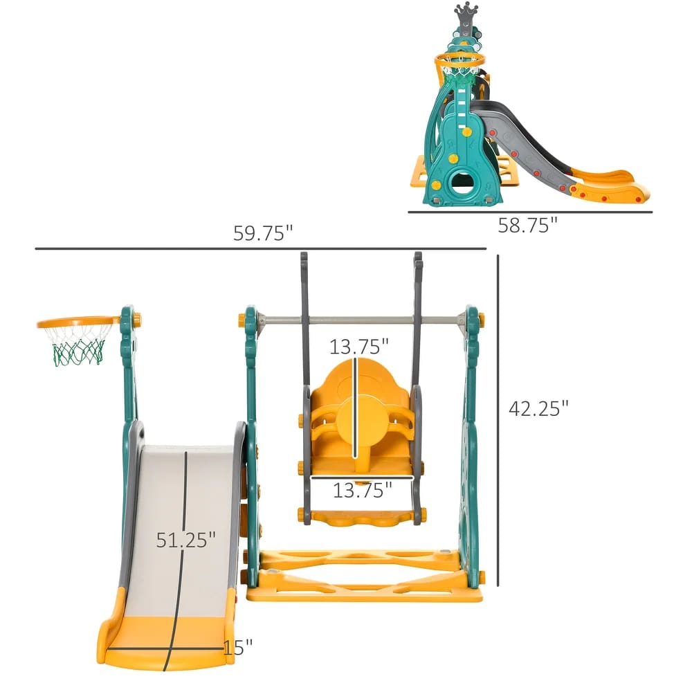 3-in-1 Kids Swing and Slide Set with Basketball Hoop, Slide, and Swing — Adjustable Seat Height for Toddler Playground Activity Center
