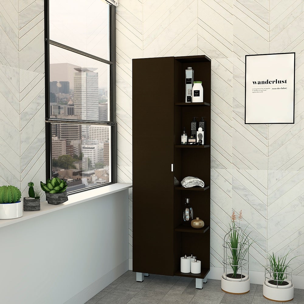 Bathroom Linen Bedroom Cabinet with Adjustable Shelves and Mirror