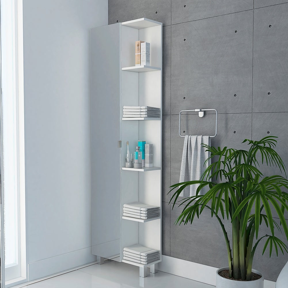 Bathroom Linen Bedroom Cabinet with Adjustable Shelves and Mirror
