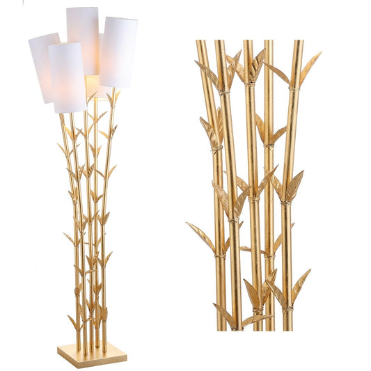 5-Light 65.5" LED Floor Lamp — Gold White Bamboo Lighting by JONATHAN Y