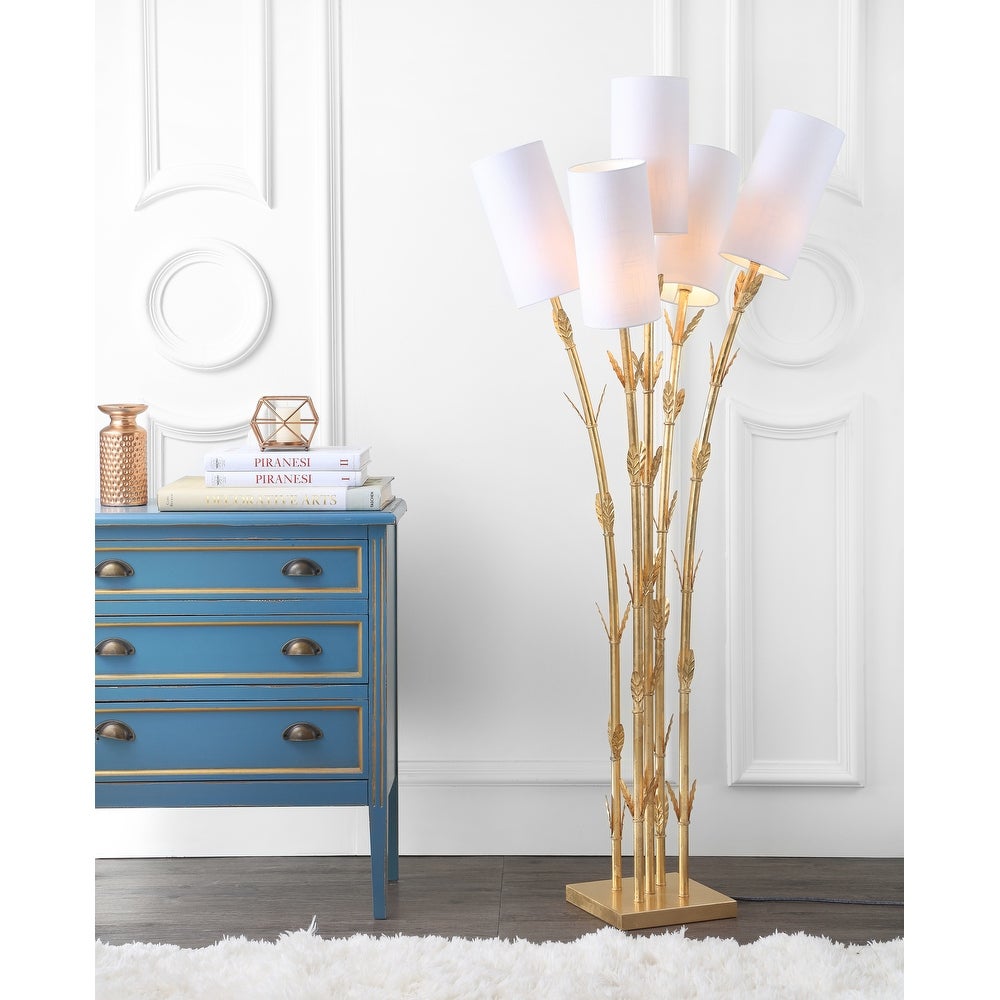 5-Light 65.5" LED Floor Lamp — Gold White Bamboo Lighting by JONATHAN Y