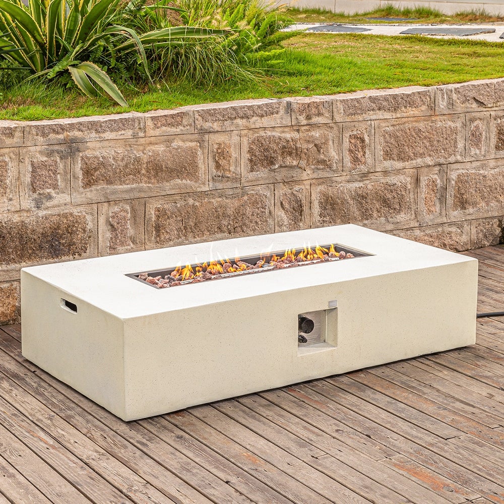 Outdoor Rectangular Modern Propane Fire Pit Table — White