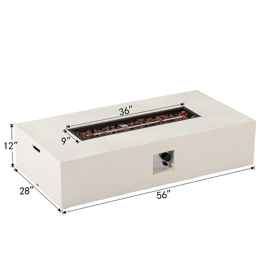 Outdoor Rectangular Modern Propane Fire Pit Table — White