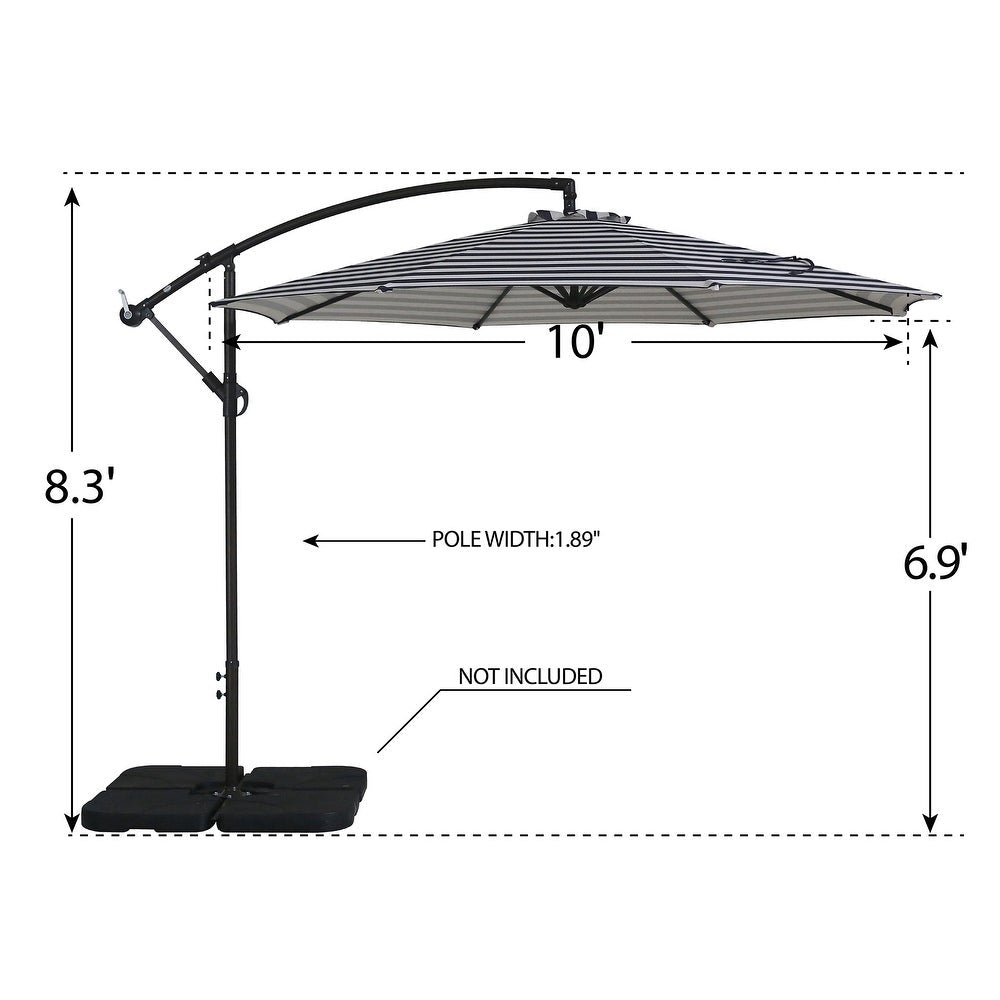 10 ft. Hanging Patio Umbrella — Adjustable Height with Steel Pole and Ribs — Available Colors Gray, White, Red, Beige, Navy Blue