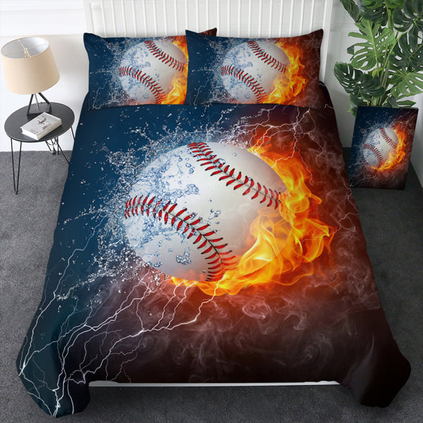 Ice and Fire Baseball Duvet Cover Sports Theme Bedding Cool Flames Teen Duvet Cover Ball Bedding Set
