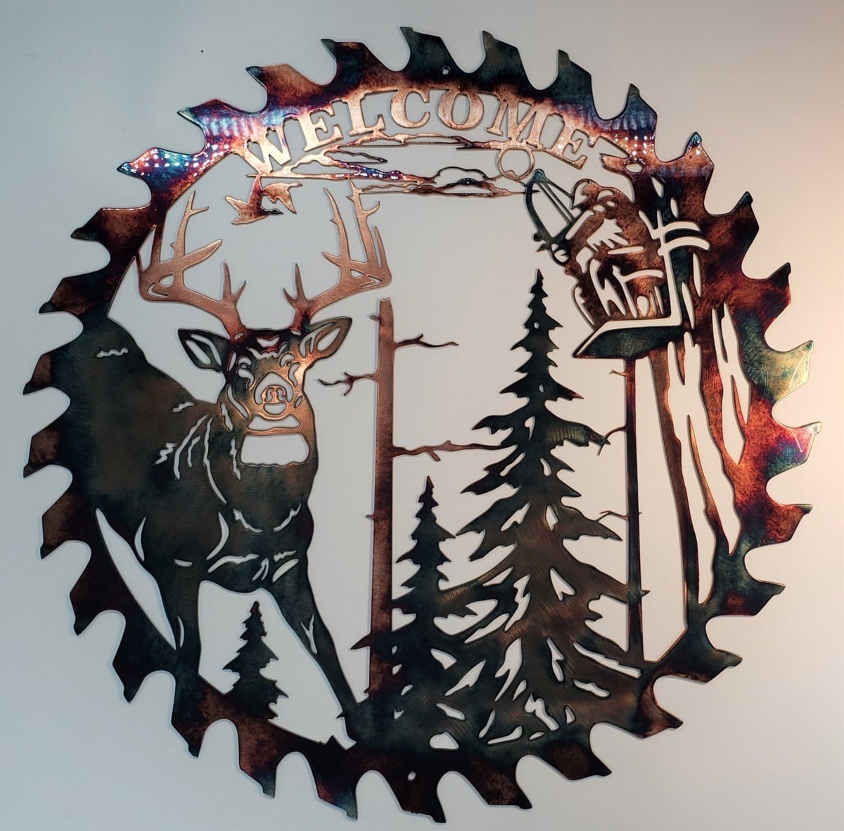 Sawblade Wall Art - Whitetail Bowhunter Welcome Wall Art - Cut Out Metal Wall Art