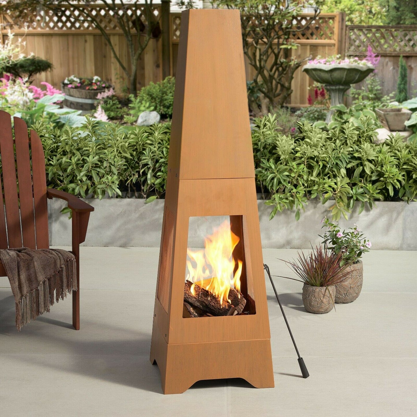 Chiminea Fireplace Outdoor - Patio Fire Pit Wood Burning Heater Steel - Yard Garden Fireplace