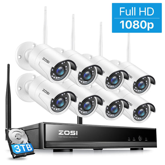 ZOSI - 8CH HD 1080p Wireless Security IP Camera System - 2MP WIFI NVR Kit Outdoor - 8CH HD 1080p CCTV