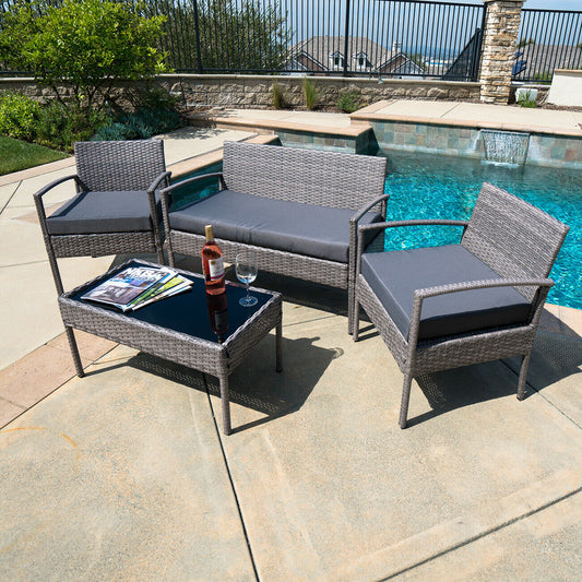 Patio Furniture Set - Wicker Furniture - 4 Piece, Rattan Sofa, Outside, Gray Patio Sofa Set