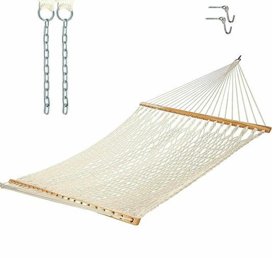 13 ft. Double Hammock - Traditional Cotton Rope Hammock with Hanging Hardware - Castaway Living Hammock
