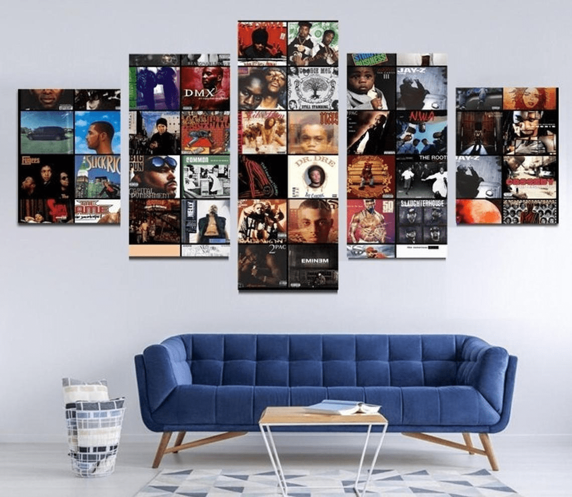 Real Hip Hop Wall Art - Framed Rap Canvas - Hip Hop Collage Poster Rap Prints - Customize Your Own Album Covers - Hip Hop Gift Idea