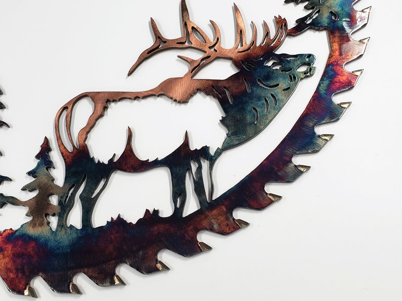 Sawblade Metal Art - Metal Art Mountain Elk - Mountain Elk Wildlife Art