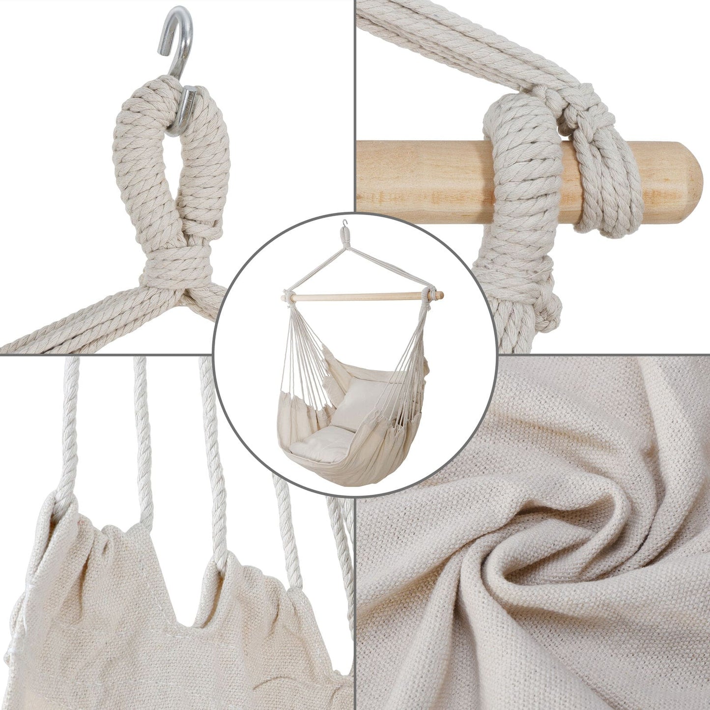 Hammock Chair Swing - Porch Hammock Swing - Hanging Chair - Outdoor, Beige, Netting