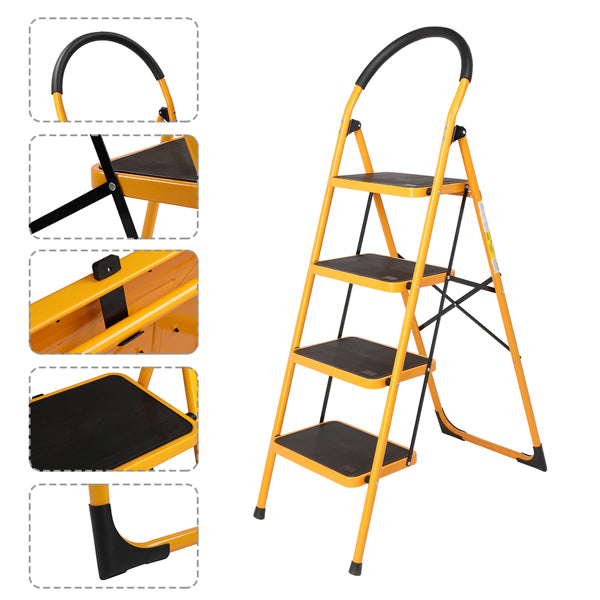 4 Step Ladder Folding Step Stool - Lightweight Ladder with Handgrip Anti-Slip - Wide Pedal