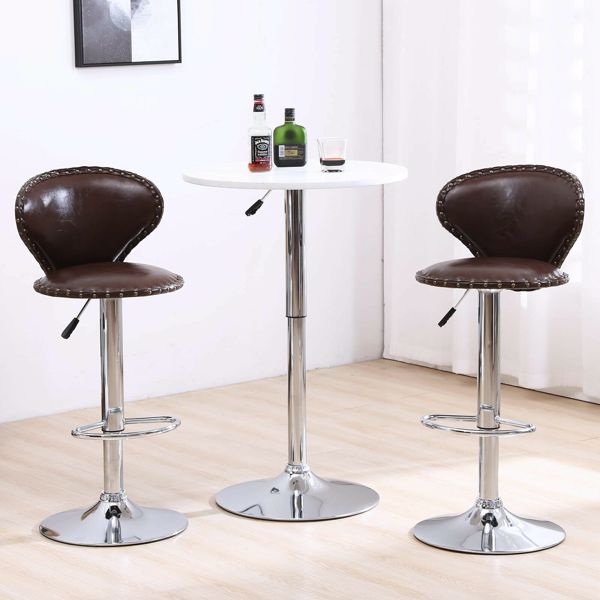 Modern Set - 2 Brown Bar Stools with Back Dining - Counter PU Chairs - 360° Swivel Stool