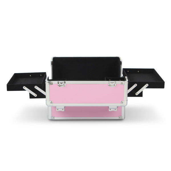 4 in 1 Rolling Makeup Case Makeup Trolley Case With Wheels Makeup Travel Case Organizer (PINK) - Cosmetic Lockable Trolley - Nail Artist Travel Train Organizer Box