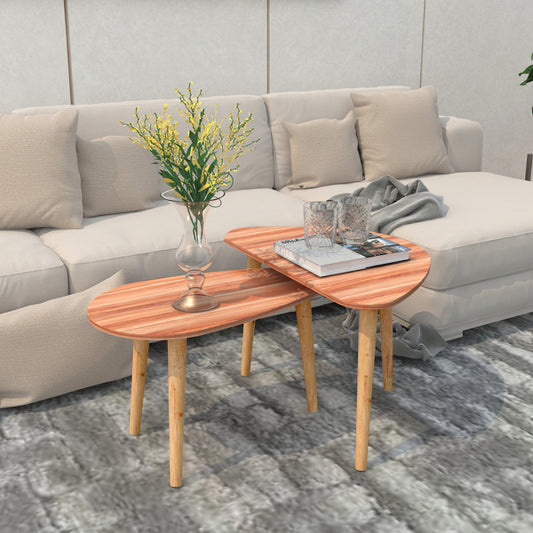 Nesting Coffee Table, Set of 2 Drop Shape Table-Triangle Table and Oval Table-a Contemporary Style Leisure Tea Table, and a Cocktail Walnut Table
