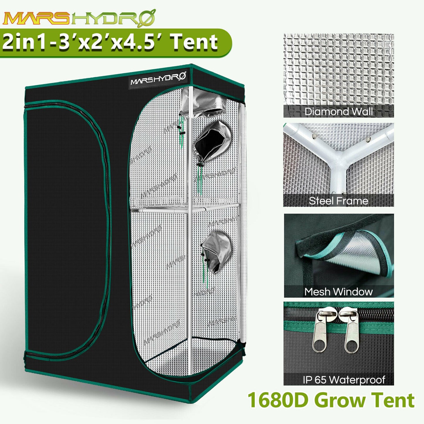 MarsHydro - 1680D Grow Tent - 60x60x140cm Grow Tent Diamond - Diamond Reflective Grow Tent -Indoor Hydroponics Grow Tent - MarsHydro Grow Tent