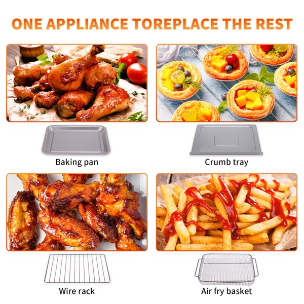 10QT Stainless Steel Countertop Convection Air Fryer and Oven – Roast, Bake, Broil, Reheat, and Fry Oil-Free