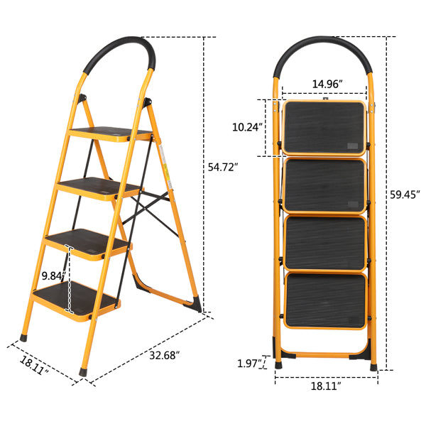 4 Step Ladder Folding Step Stool - Lightweight Ladder with Handgrip Anti-Slip - Wide Pedal