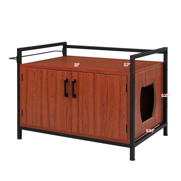 Cat Litter Box Enclosure - Multi-Functional Two Doors Cat House - Decorative Cat House Side Table Furniture