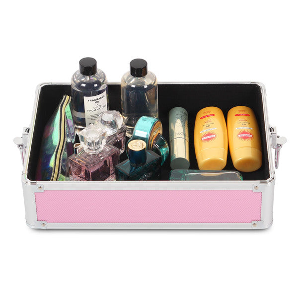 4 in 1 Rolling Makeup Case Makeup Trolley Case With Wheels Makeup Travel Case Organizer (PINK) - Cosmetic Lockable Trolley - Nail Artist Travel Train Organizer Box
