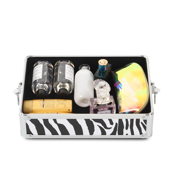 4 in 1 Rolling Makeup Case Makeup Trolley Case With Wheels Makeup Travel Case Organizer (ZEBRA) - Cosmetic Lockable Trolley - Nail Artist Travel Train Organizer Box