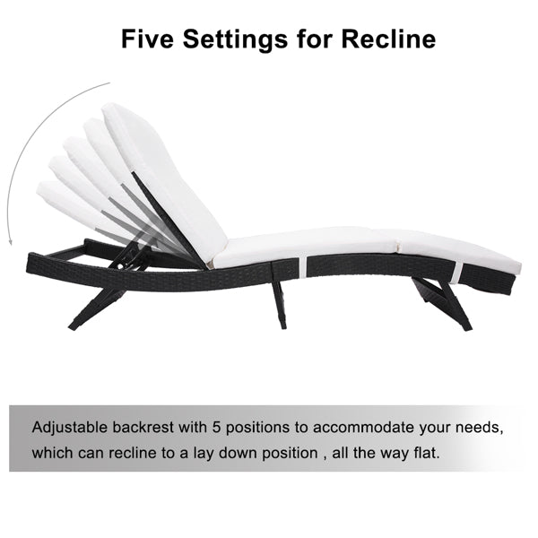 Folding Pool Lounge Chair - S Style Patio Chaise Lounge Embossing Vines Black Chair with Whtie Cushion