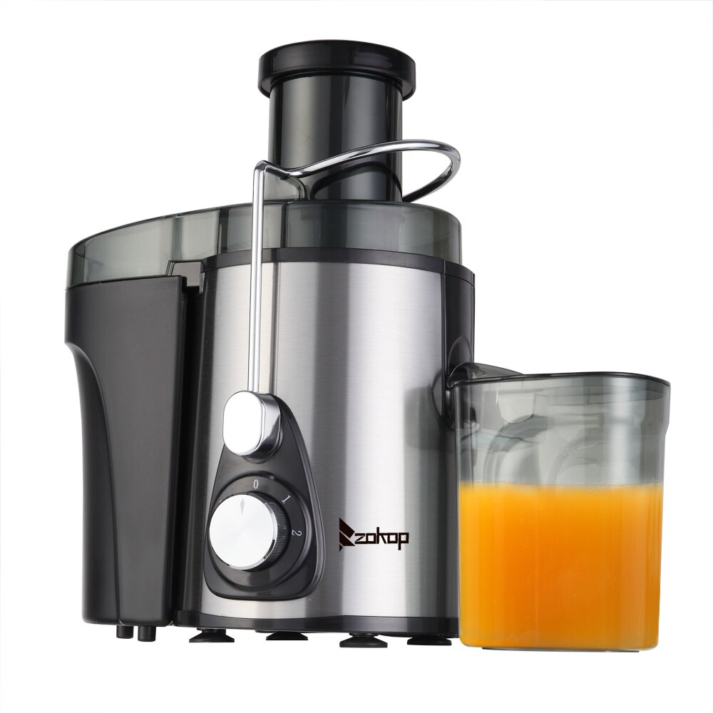 ZOKOP American Standard - Double Gear Electric Juicer Stainless Steel - 75MM Large Caliber - 600ML Juice Cup - 1000ML Slag Cup