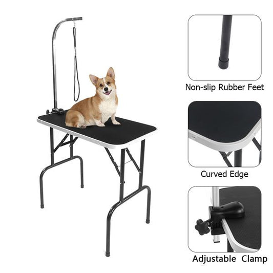 32" Foldable Pet Grooming Table - Professional Grooming Table - Pet Grooming Table with Adjustable Arm Black