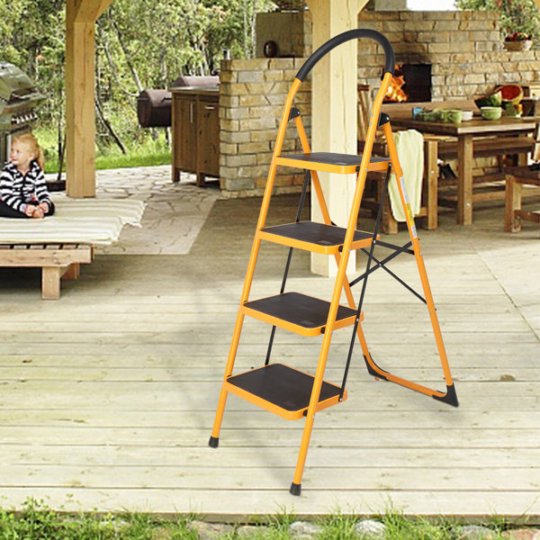 4 Step Ladder Folding Step Stool - Lightweight Ladder with Handgrip Anti-Slip - Wide Pedal