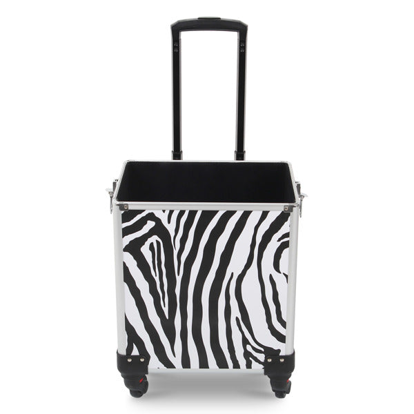 4 in 1 Rolling Makeup Case Makeup Trolley Case With Wheels Makeup Travel Case Organizer (ZEBRA) - Cosmetic Lockable Trolley - Nail Artist Travel Train Organizer Box