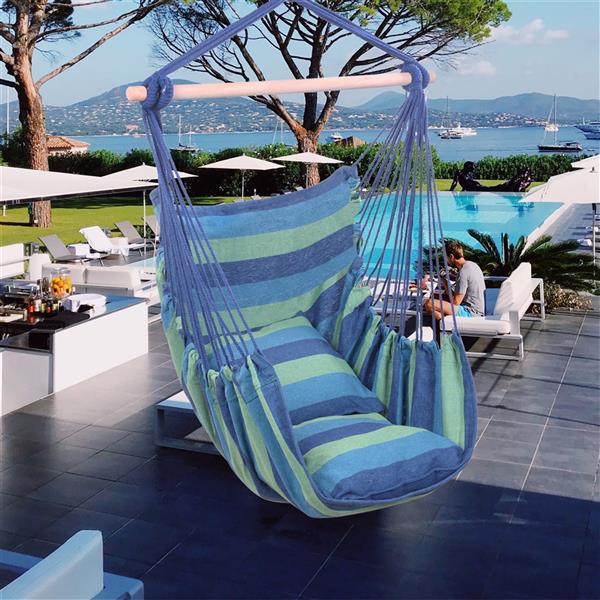 Canvas Hanging Rope Chair with Pillows - Hammock Chair Swing -  Porch Hammock Swing