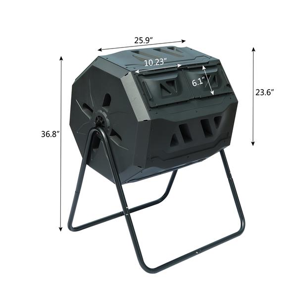 Garden Composting Tumbler - 42 Gallon Capacity with 2 Chambers Dual Rotating -  Outdoor Yard Compost Bin - Sliding Door & Solid Steel Compost Bin