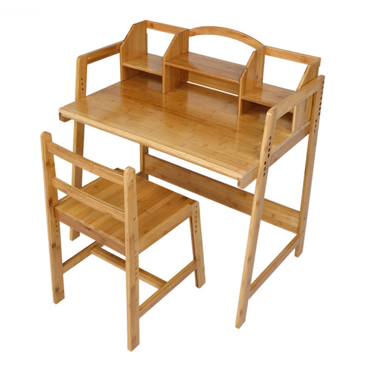 80*50*95cm Nan Bamboo Adjustable Height With Bookshelf Study Desk And Chair Log Color - Bamboo Desk with Bookshelf and Chair - Desk and Chair Set for Children