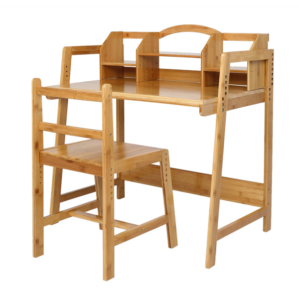 80*50*95cm Nan Bamboo Adjustable Height With Bookshelf Study Desk And Chair Log Color - Bamboo Desk with Bookshelf and Chair - Desk and Chair Set for Children