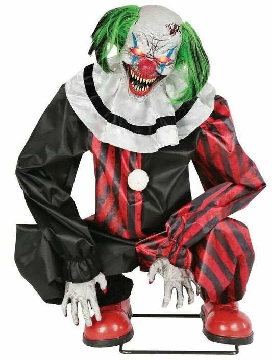 Uncommon Crouching Clown Red Animated Prop Circus Carnival Animatronic Halloween Prop - Animatronic Halloween Decoration - Animated Prop Circus Carnival Crouching Clown