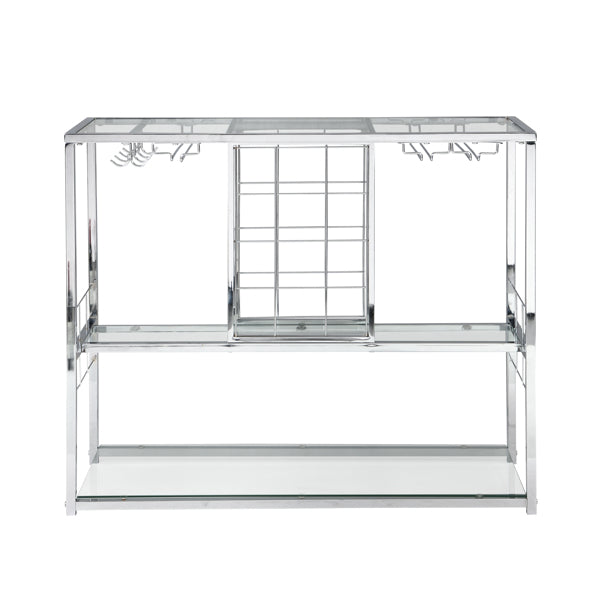 Contemporary Chrome Wine Rack Silver Modern Glass Metal Frame Wine Storage - Modern Wine Rack - Silver Bar Cart