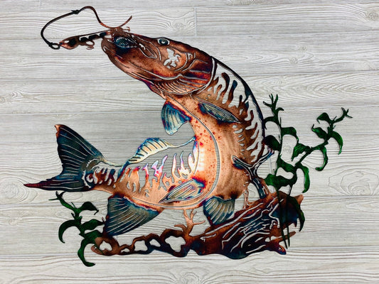Musky Strike Metal Wall Art - Handmade Metal Wall Decoration - 3D Rustic Wall Art Decoration