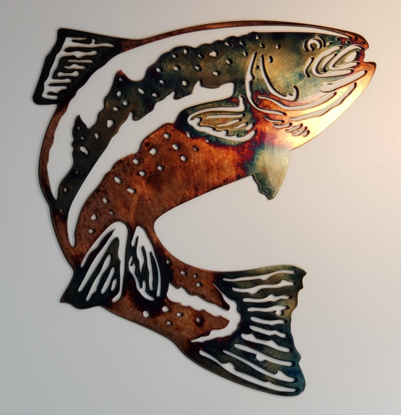 Jumping Trout Metal Wall Art - Handmade Metal Wall Decoration - 3D Rustic Wall Art Decoration