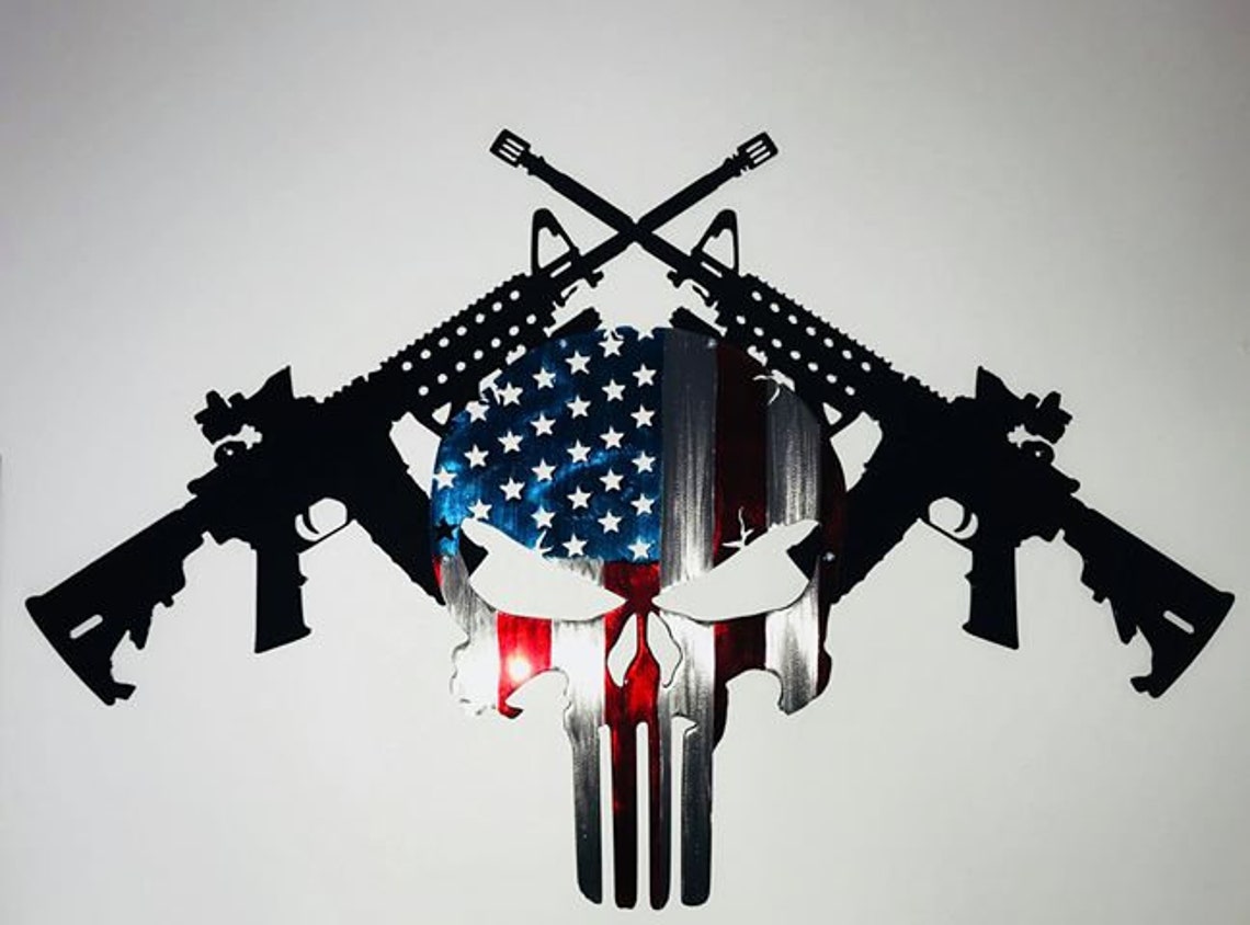 American Punisher AR15 Veteran Patriotic Metal Wall Art - Handmade Metal Wall Decoration - 3D Rustic Wall Art Decoration