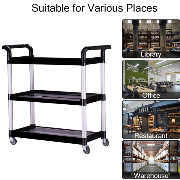 Heavy-Duty 3-Shelf Rolling Service Cart- 330 lbs Utility Push Cart - Foodservice Push Cart