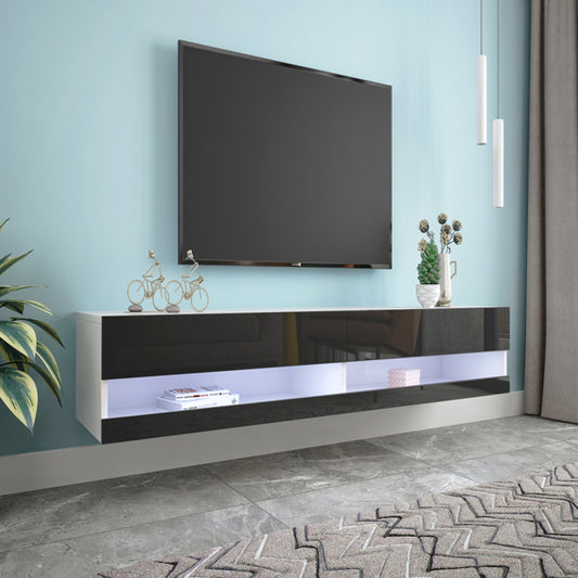 180 Wall Mounted Floating 80" TV Stand with 20 Color LEDs - Entertainment Center  - TV Table for Living Room