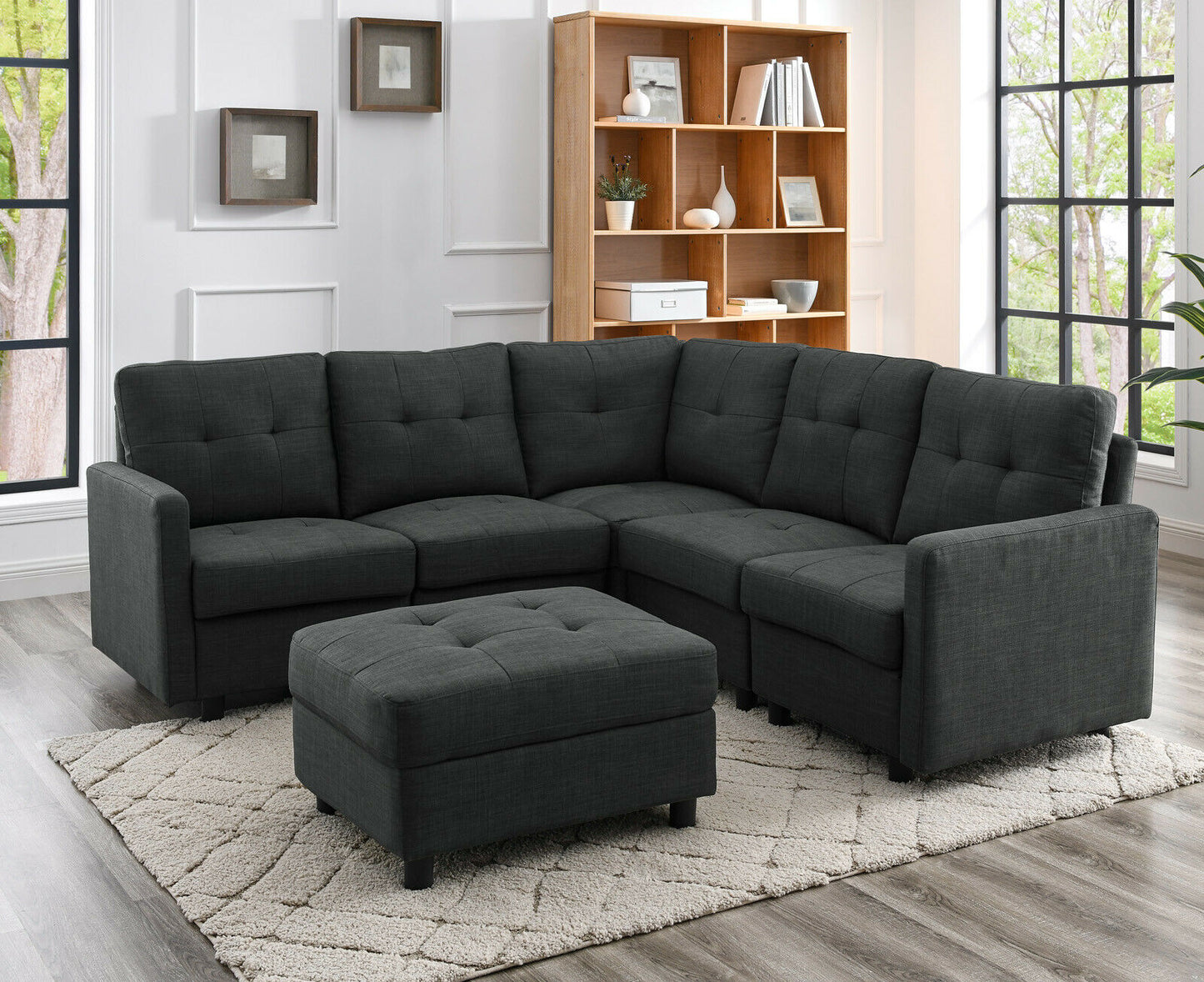 Sectional Sofa Set - Modern Linen Build Your Own Sofa with Reversible Chaise - L-Shaped Couch - L-Shaped Sofa Set