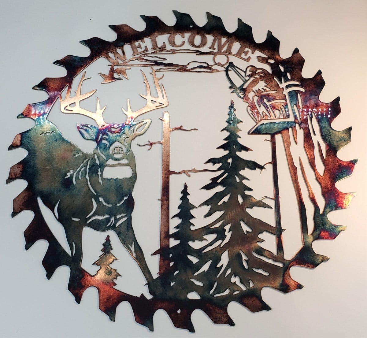 Sawblade Wall Art - Whitetail Bowhunter Welcome Wall Art - Cut Out Metal Wall Art