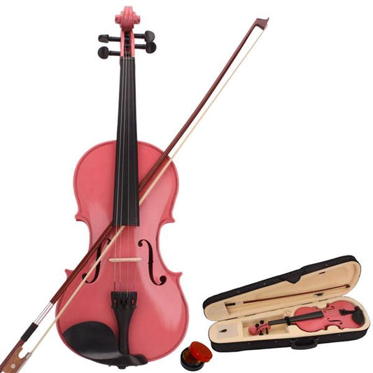 4/4 Acoustic Violin with Case - Violin Bow Rosin -  White - Pink - Black