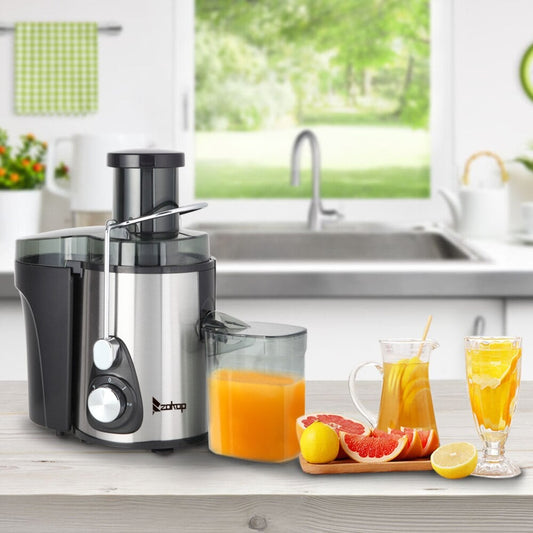 ZOKOP American Standard - Double Gear Electric Juicer Stainless Steel - 75MM Large Caliber - 600ML Juice Cup - 1000ML Slag Cup